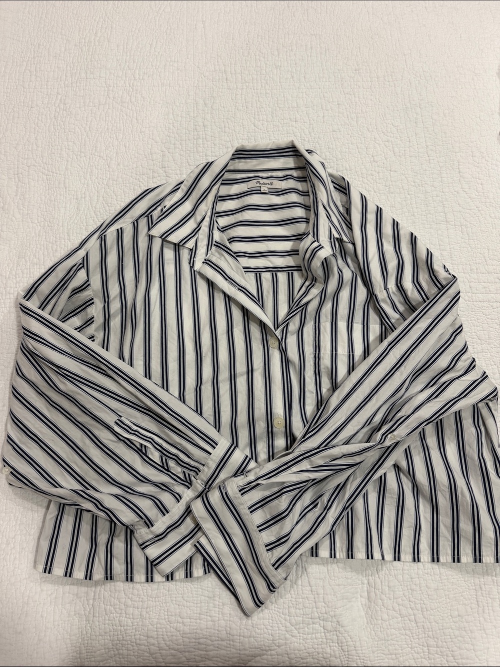 Madewell White Button-Down Shirt with Navy Stripes